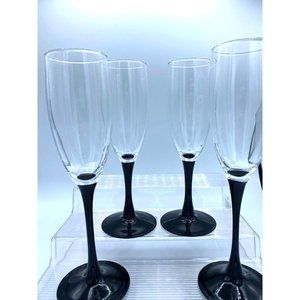 France Luminarc Champagne Flutes with Black Stems/Set of 4/ 2 Different Sizes